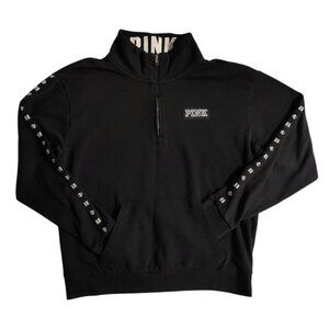PINK Victoria's Secret Pullover Sweatshirt  Women's Size Medium Black 1/4 Zipper